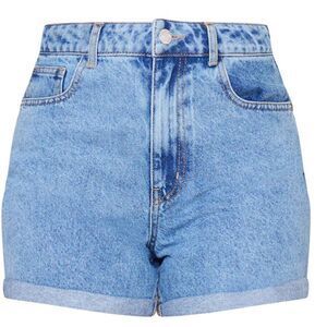 Prettylittlething BlueWash High Waisted Turn Up Mom Denim Shorts SZ 2 NWT IN PKG
